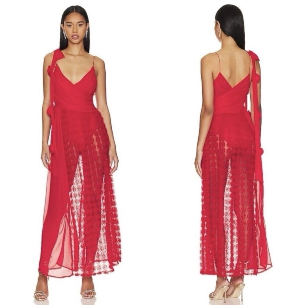 For Love and Lemon Hannah Maxi Dress Red Size XL Attached Bodysuit